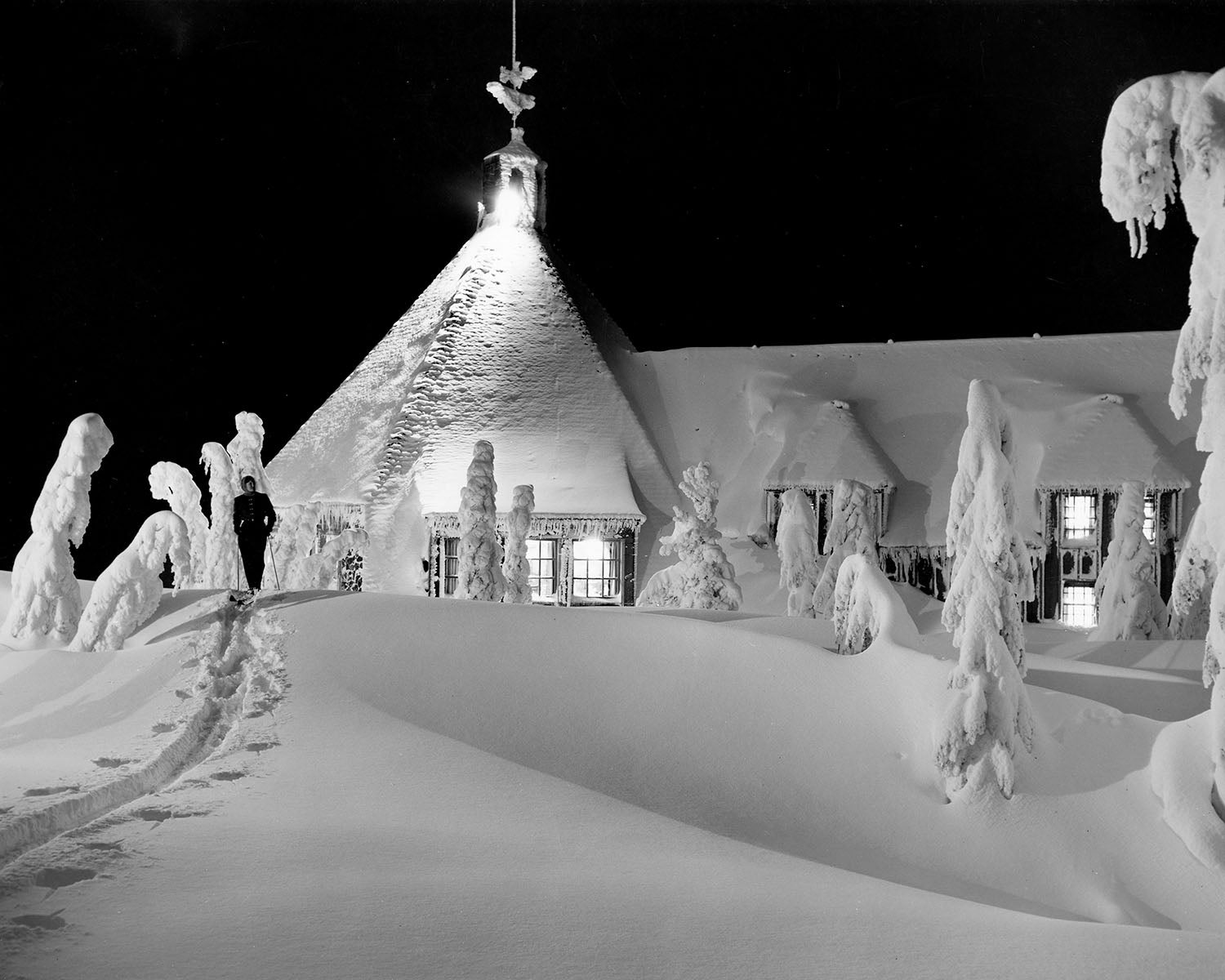 Timberline Lodge ski trail at night The Ray Atkeson Image Archive